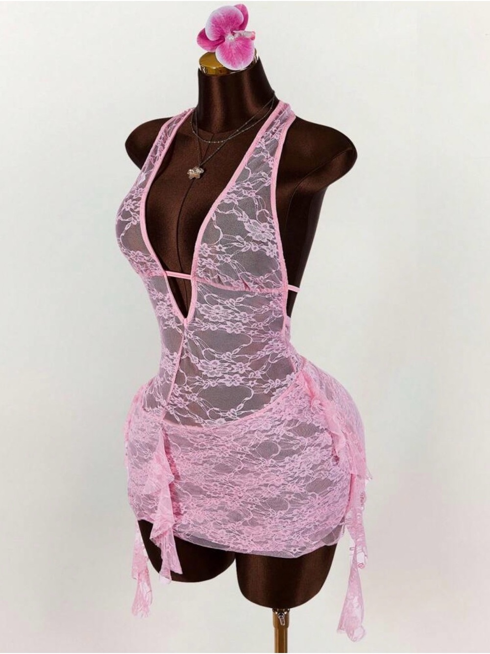 Pink Lace Mini Dress